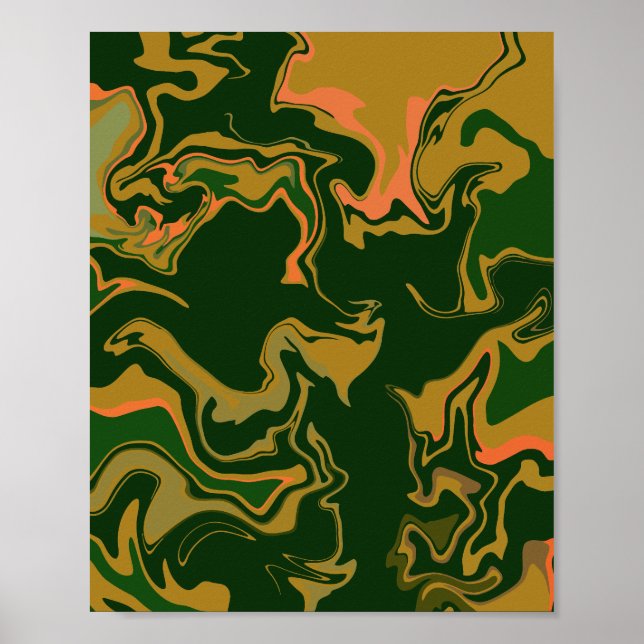 Affiche Art Abstrait terrestre en vert et Brown doré (Devant)