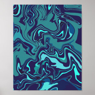 Affiche Art abstrait tourbillonnant sombre en bleu et sarc
