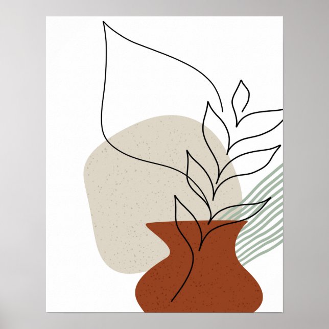 Affiche Art Abstrait Vase d'une ligne & Foliage Art Imprim (Devant)