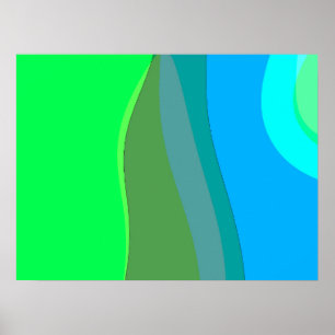 Affiche Art Abstrait Vert Et Bleu Groovy 305