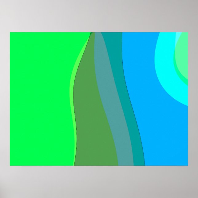 Affiche Art Abstrait Vert Et Bleu Groovy 305 (Devant)