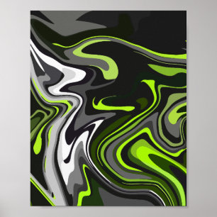 Affiche Art Abstrait vert et gris fluide avec des perruque