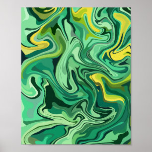 Affiche Art Abstrait vert fluide avec des accents jaunes