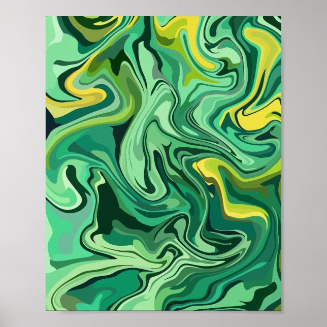 Affiche Art Abstrait vert fluide avec des accents jaunes (Devant)