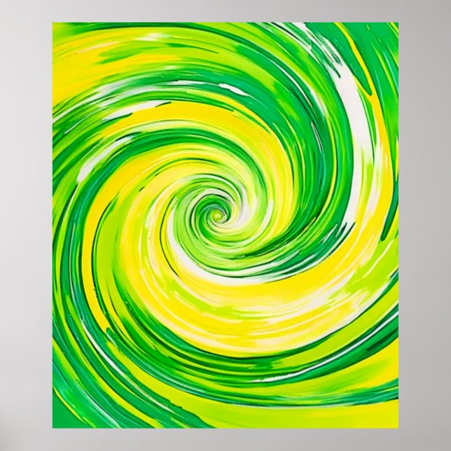 Affiche Art abstrait vert jaune en spirale (Devant)