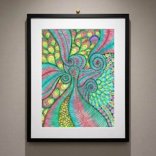 Affiche Art abstrait vibrant aux tourbillons de teintes ro