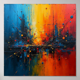 Affiche Art abstrait vif avec bleu, orange et jaune