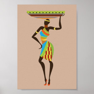 Affiche Art africain Femme tribale avec panier