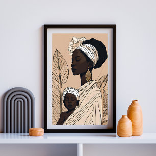 Affiche Art afrocentrique de la mère royale et de l'enfant