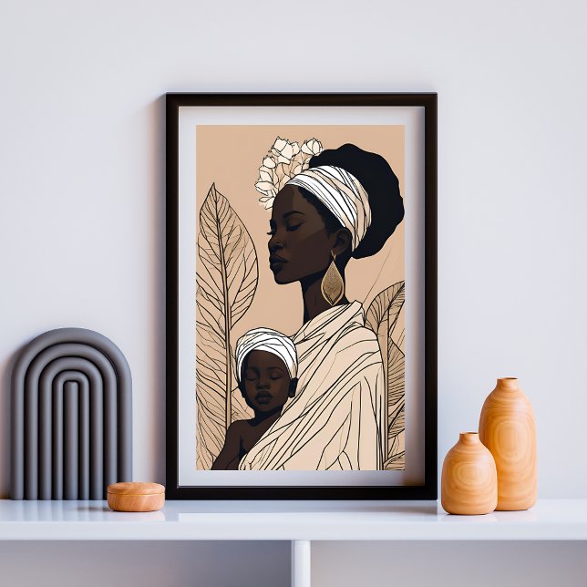 Affiche Art afrocentrique de la mère royale et de l'enfant (Créateur téléchargé)