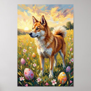 Affiche Art Akita Pâques Lever de soleil Vintage