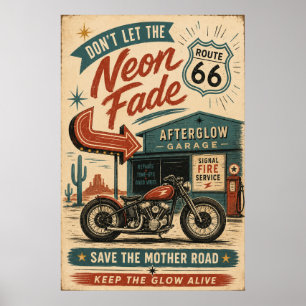 Affiche Art Américain Néon Moto Vintage Route 66