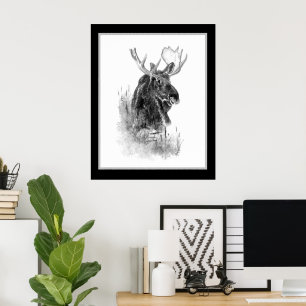 Affiche Art animalier aquarelle élan faune