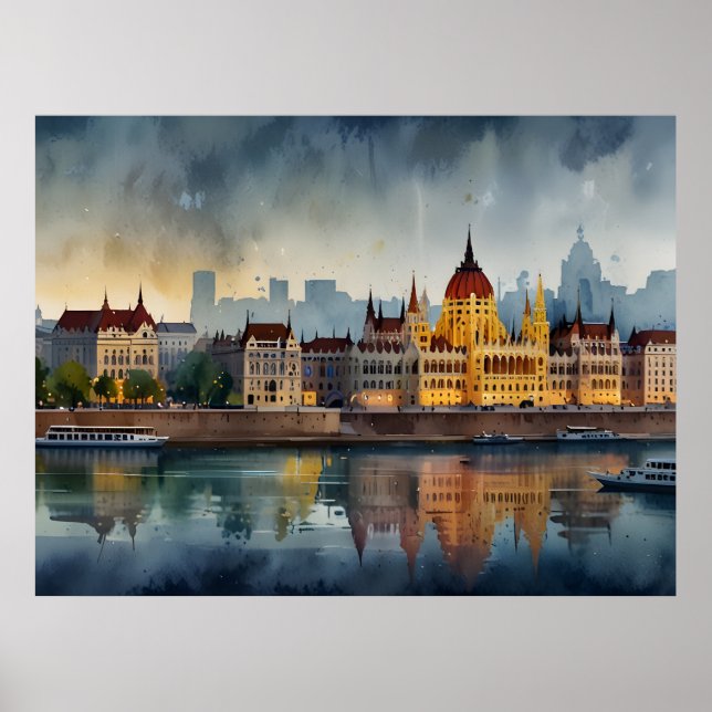 Affiche art aquarelle Budapest (Devant)