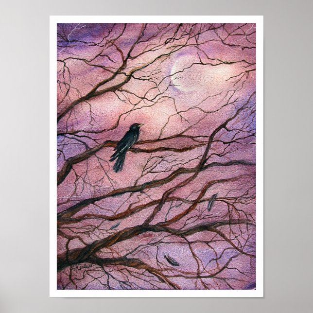 Affiche Art aquarelle Corbeau Clair de Lune (Devant)