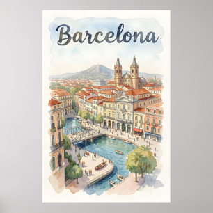Affiche art aquarelle de Barcelone