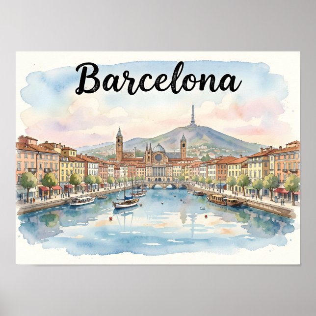 Affiche art aquarelle de Barcelone (Devant)