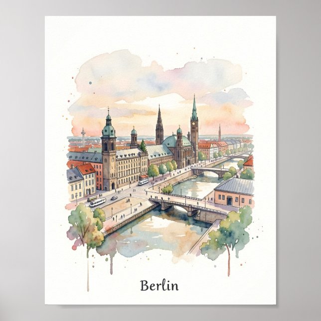 Affiche art aquarelle de Berlin (Devant)