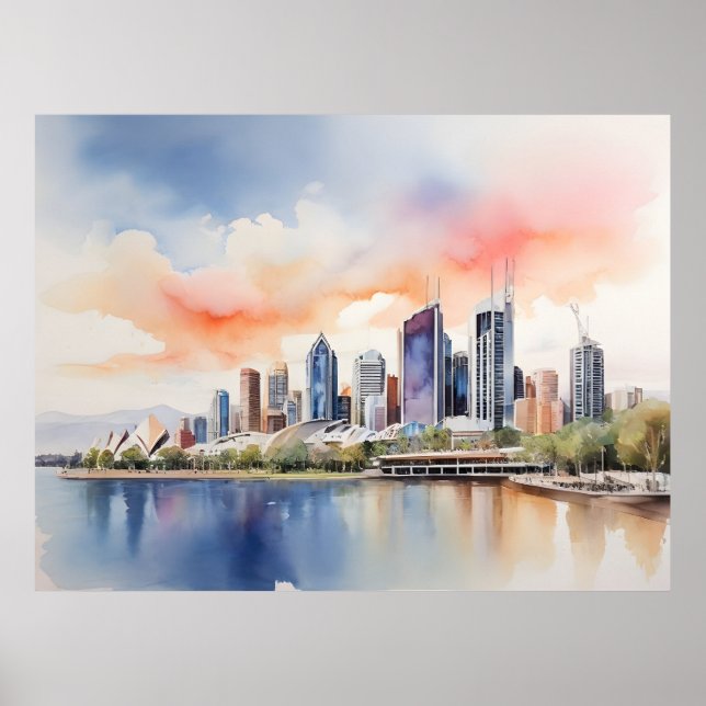 Affiche art aquarelle de Brisbane (Devant)