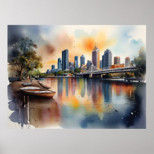 Affiche art aquarelle de Brisbane