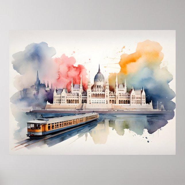 Affiche art aquarelle de Budapest (Devant)