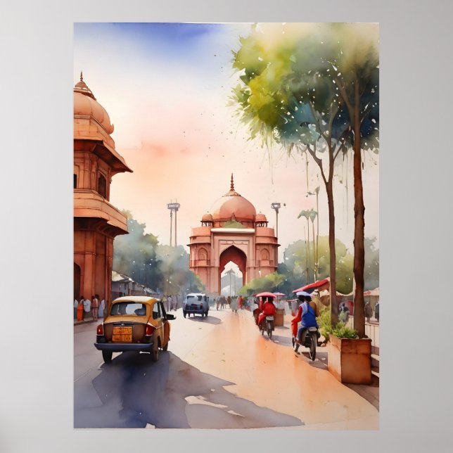 Affiche art aquarelle de Delhi (Devant)