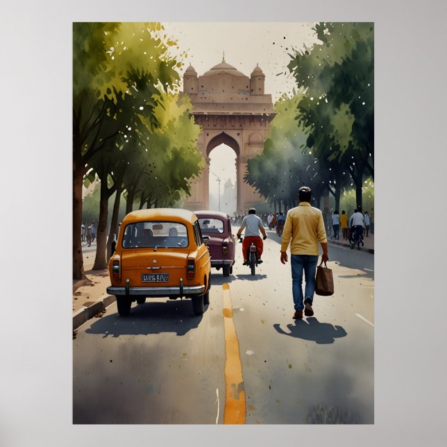 Affiche art aquarelle de Delhi (Devant)
