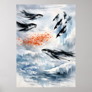 Affiche Art aquarelle de la faune antarctique