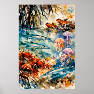 Affiche Art aquarelle de la faune de la mangrove