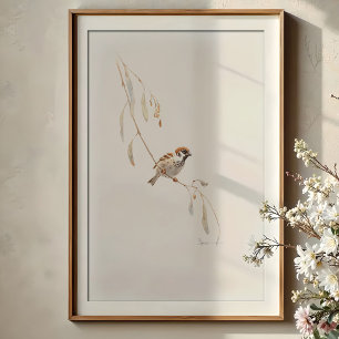 Affiche Art aquarelle de la sérène moineau domestique