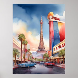 Affiche art aquarelle de Las Vegas