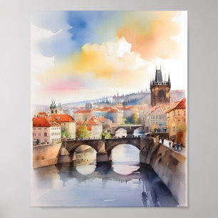 Affiche art aquarelle de Prague
