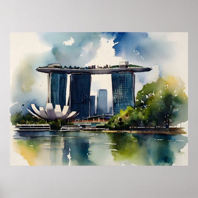 Affiche art aquarelle de Singapour (Devant)