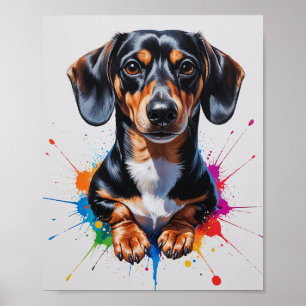 Affiche Art aquarelle de teckel coloré