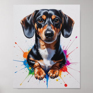Affiche Art aquarelle de teckel coloré