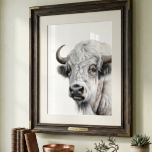 Affiche Art aquarelle du bison blanc buffle