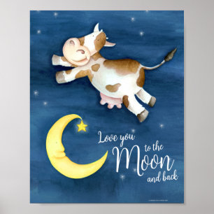 Affiche Art aquarelle fantaisiste vache sautant par-dessus