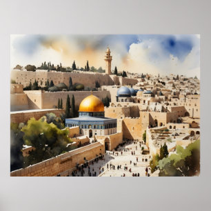 Affiche art aquarelle Jérusalem Israël