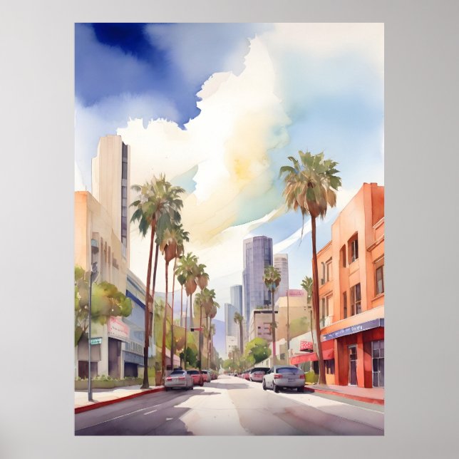 Affiche art aquarelle Los Angeles (Devant)