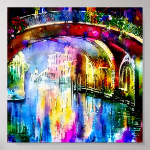 Affiche art aquarelle lumineuse du canal de Venise