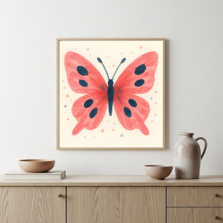 Affiche Art aquarelle papillon rose fantaisiste