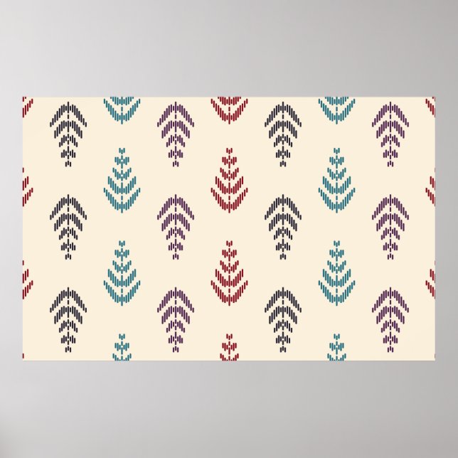 Affiche Art arrière - plan de feuilles ethniques. motif sa (Devant)