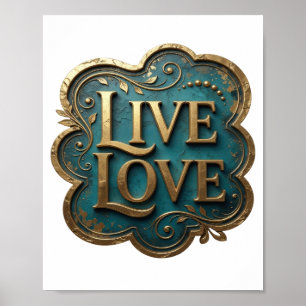Affiche Art artistique Gold LIVE LOVE 3D Texte