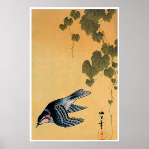 Affiche Art asiatique vintage d'oiseau de gravure sur bois