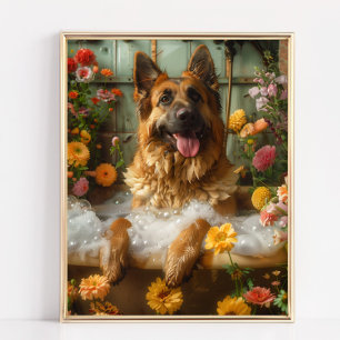 Affiche Art Berger Allemand, Berger Allemand dans la Baign