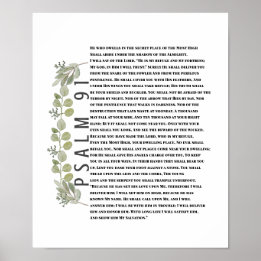 Affiche Art biblique de verdure d'eucalyptus Psaume 91 Écr