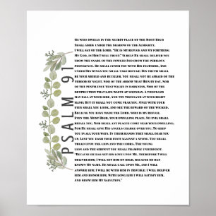 Affiche Art biblique de verdure d'eucalyptus Psaume 91 Écr