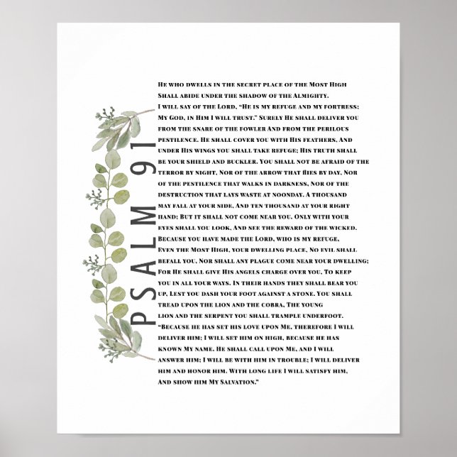 Affiche Art biblique de verdure d'eucalyptus Psaume 91 Écr (Devant)