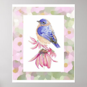 Affiche Art bleu d'oiseau d'oiseau bleu oriental