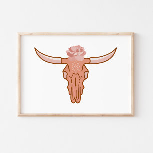 Affiche Art Boho Moderne de Crâne de Vache à Motif Floral